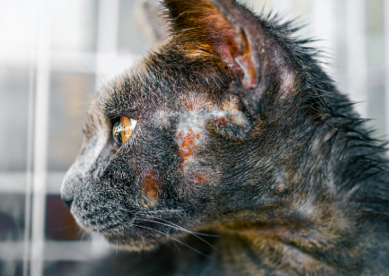 ringworm on the face of a black cat