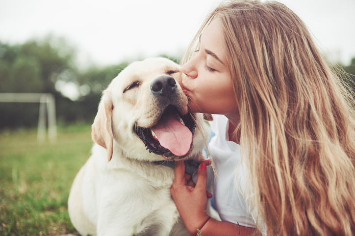 Owner kissing dog